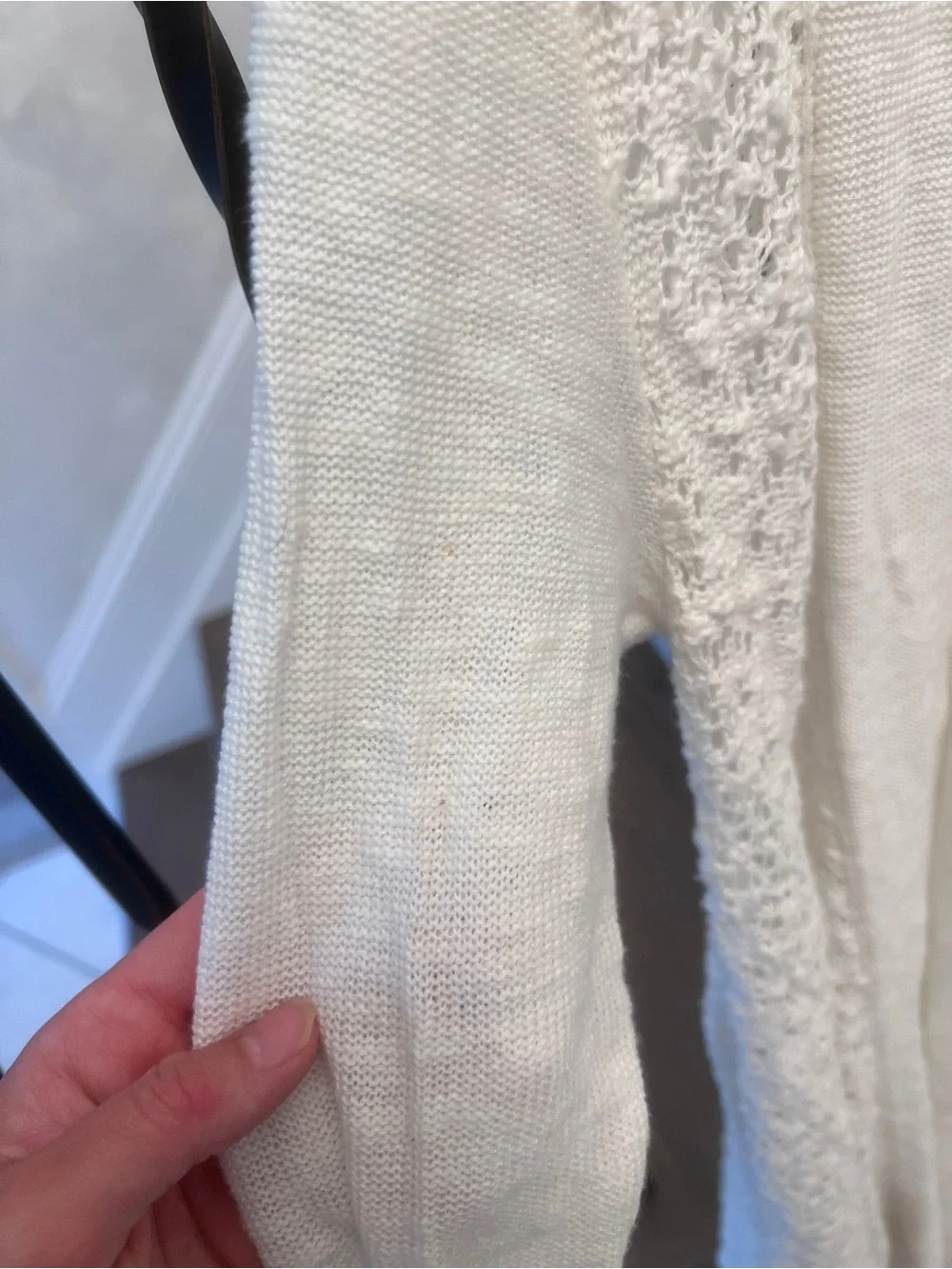 Free People Cream Open Knit Crochet Longline Duster Cardigan Sweater S Small